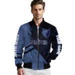 customized memphis grizzlies hexagon mesh blue black bomber jacket best selling