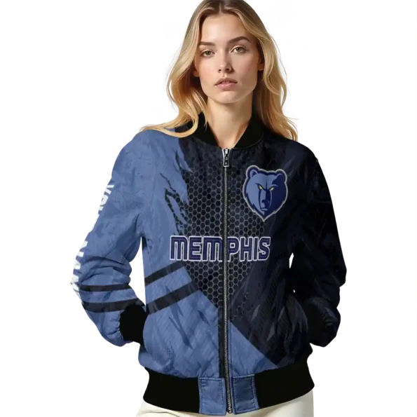 customized memphis grizzlies hexagon mesh blue black bomber jacket latest model