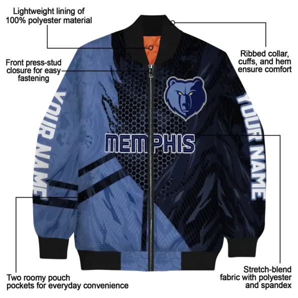 customized memphis grizzlies hexagon mesh blue black bomber jacket new arrival