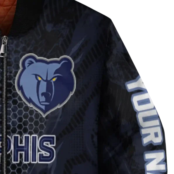 customized memphis grizzlies hexagon mesh blue black bomber jacket premium grade