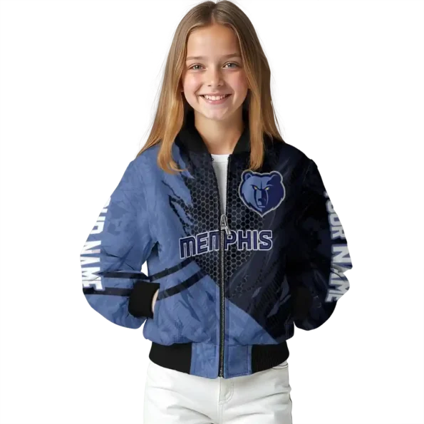 customized memphis grizzlies hexagon mesh blue black bomber jacket top rated