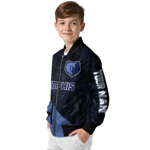 customized memphis grizzlies hexagon mesh blue black bomber jacket trendy