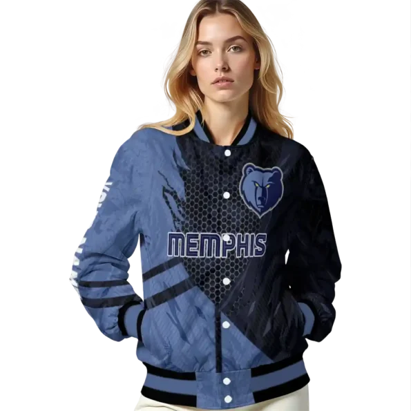 customized memphis grizzlies hexagon mesh blue black varsity jacket latest model.webp