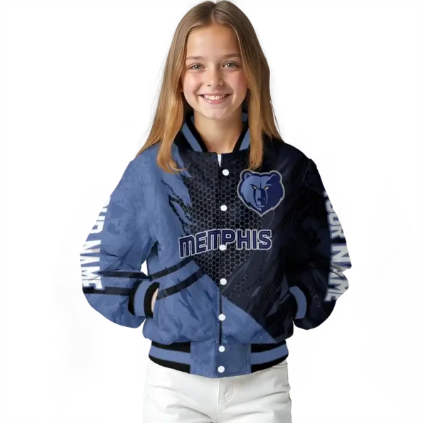 customized memphis grizzlies hexagon mesh blue black varsity jacket top rated.webp