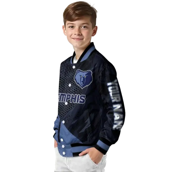 customized memphis grizzlies hexagon mesh blue black varsity jacket trendy.webp