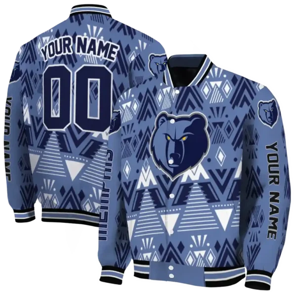 customized memphis grizzlies pyramid shapes blue varsity jacket fashion forward.webp