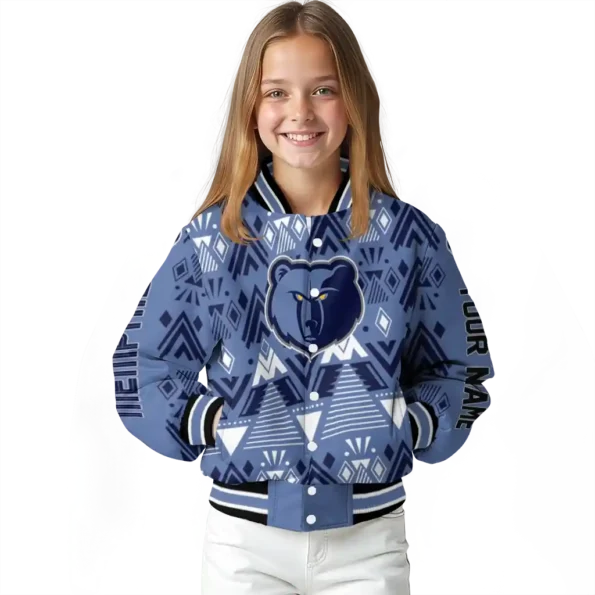customized memphis grizzlies pyramid shapes blue varsity jacket top rated.webp