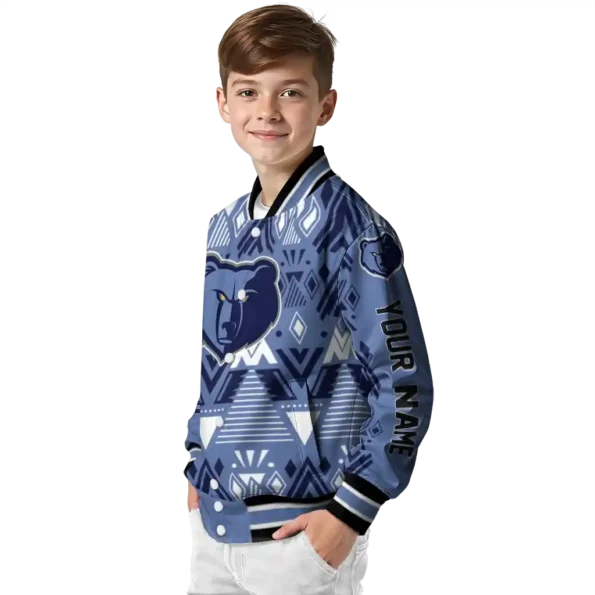 customized memphis grizzlies pyramid shapes blue varsity jacket trendy.webp
