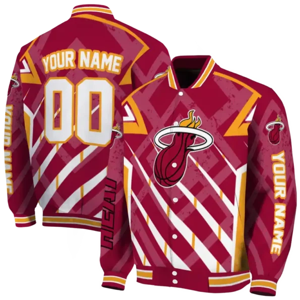 customized miami heat chevron angles red varsity jacket fashion forward.webp