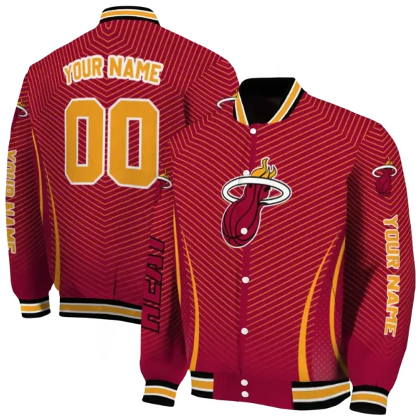 customized miami heat chevron arrow red varsity jacket fashion forward.webp
