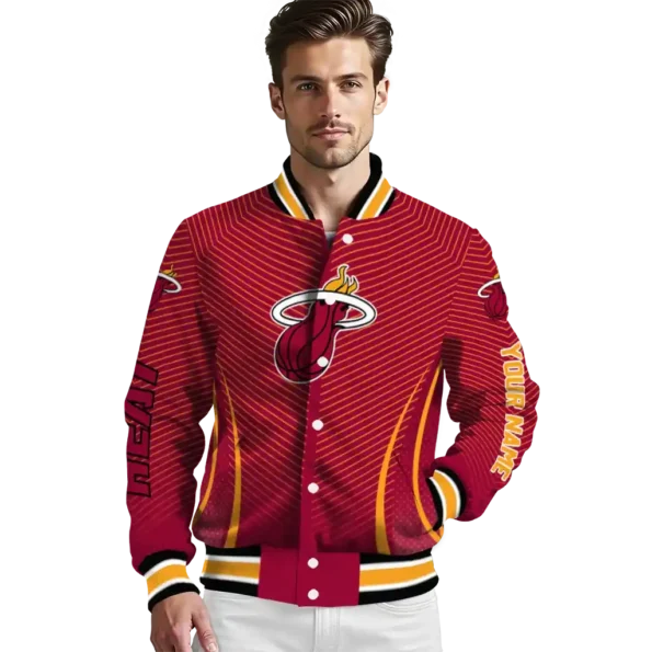 customized miami heat chevron arrow red varsity jacket high quality.webp