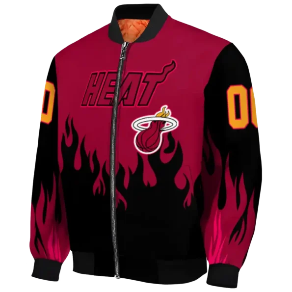 customized miami heat flame border red black bomber jacket best selling