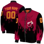 customized miami heat flame border red black bomber jacket best selling