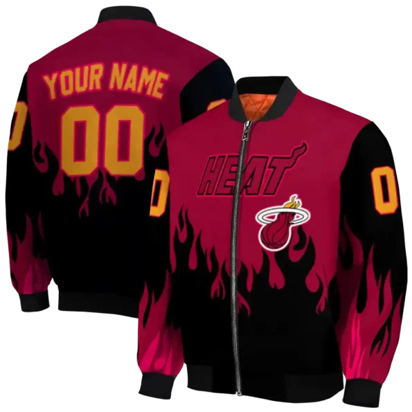 customized miami heat flame border red black bomber jacket fashion forward