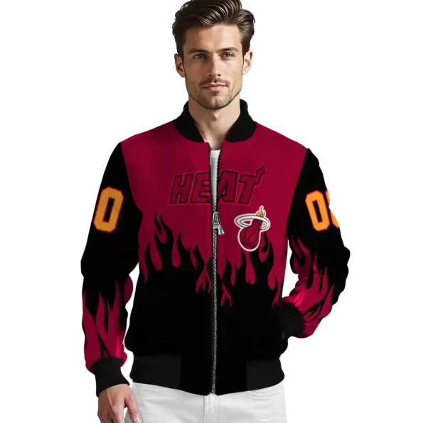 customized miami heat flame border red black bomber jacket high quality