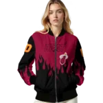 customized miami heat flame border red black bomber jacket best selling