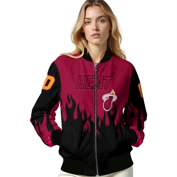 customized miami heat flame border red black bomber jacket latest model