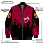 customized miami heat flame border red black bomber jacket best selling