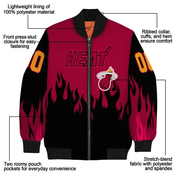 customized miami heat flame border red black bomber jacket new arrival