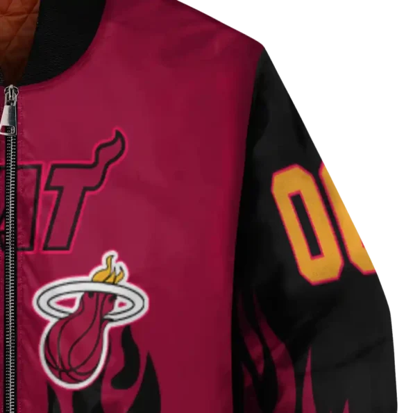 customized miami heat flame border red black bomber jacket premium grade