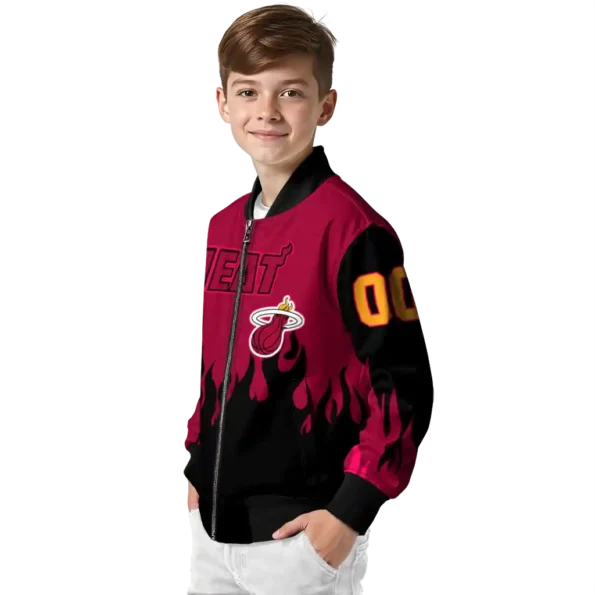 customized miami heat flame border red black bomber jacket trendy