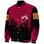 customized miami heat flame border red black varsity jacket best selling.webp