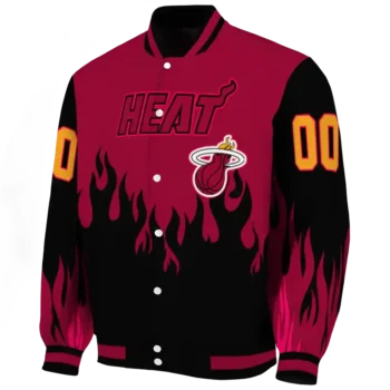 customized miami heat flame border red black varsity jacket best selling.webp