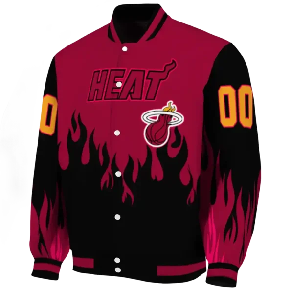 customized miami heat flame border red black varsity jacket best selling.webp