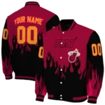 customized miami heat flame border red black varsity jacket best selling.webp