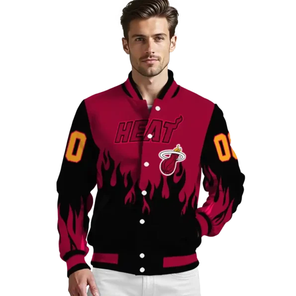 customized miami heat flame border red black varsity jacket high quality.webp