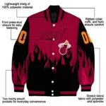customized miami heat flame border red black varsity jacket best selling.webp