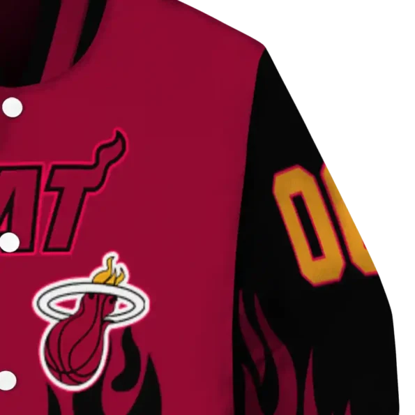 customized miami heat flame border red black varsity jacket premium grade.webp