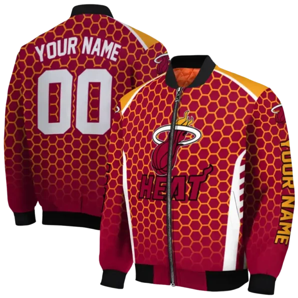 customized miami heat hexagon grid red bomber jacket fashion forward