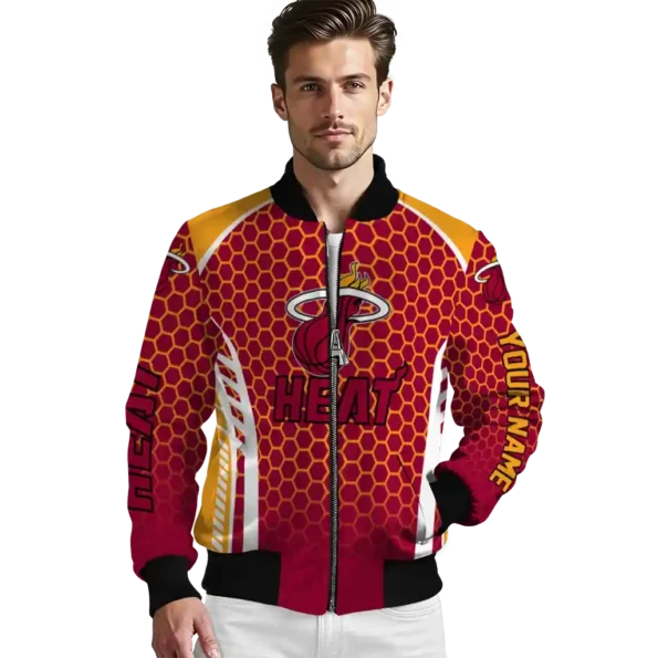 customized miami heat hexagon grid red bomber jacket high quality