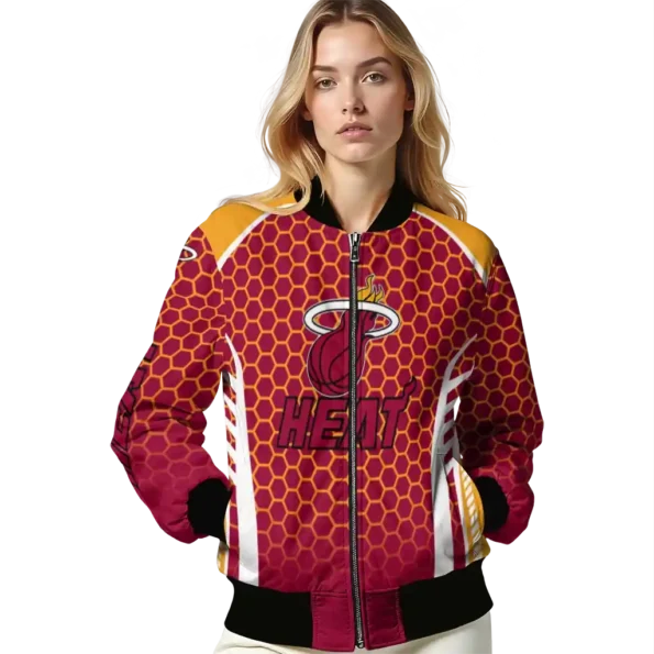 customized miami heat hexagon grid red bomber jacket latest model