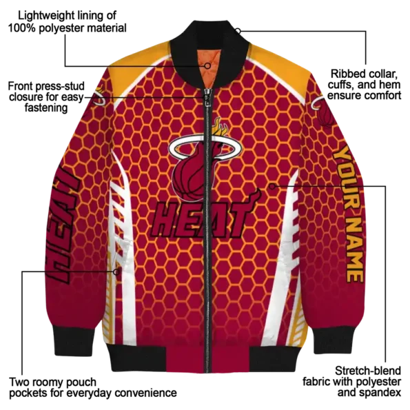 customized miami heat hexagon grid red bomber jacket new arrival
