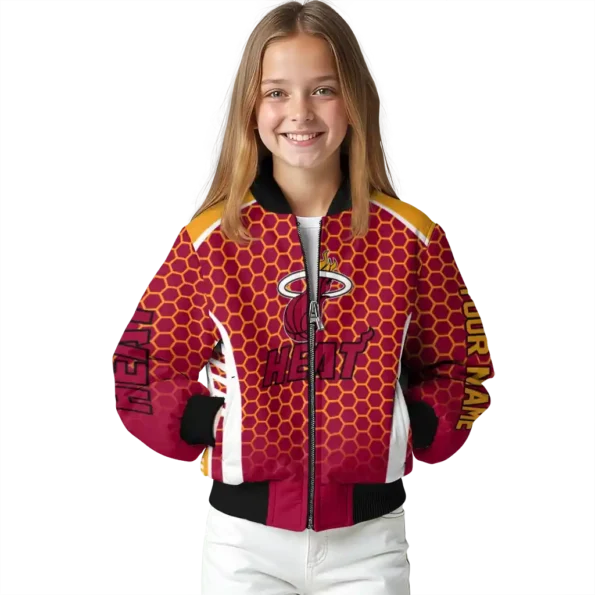 customized miami heat hexagon grid red bomber jacket top rated