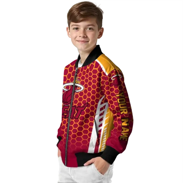 customized miami heat hexagon grid red bomber jacket trendy
