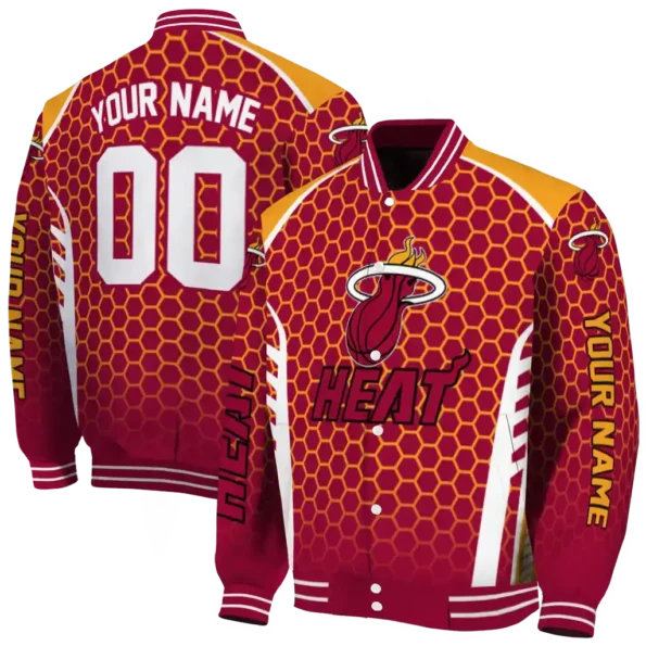 customized miami heat hexagon grid red varsity jacket fashion forward.webp