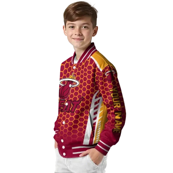 customized miami heat hexagon grid red varsity jacket trendy.webp