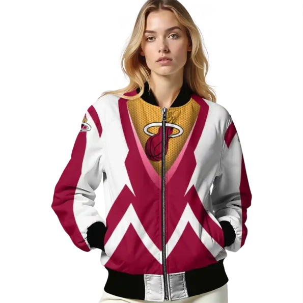 customized miami heat v stripes red white bomber jacket latest model
