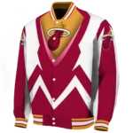 customized miami heat v stripes red white varsity jacket best selling.webp