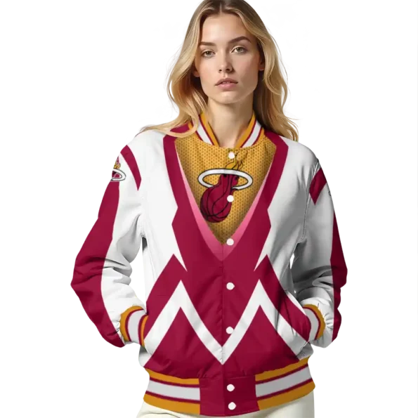 customized miami heat v stripes red white varsity jacket latest model.webp