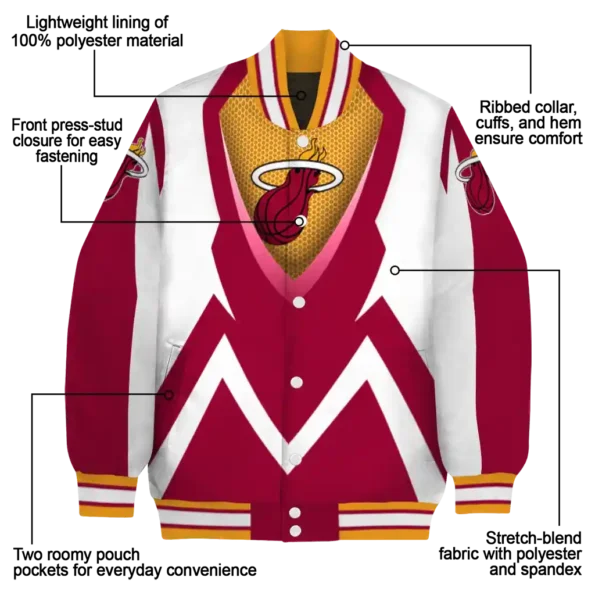 customized miami heat v stripes red white varsity jacket new arrival.webp