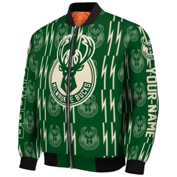 customized milwaukee bucks bolt stripe green bomber jacket best selling