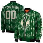 customized milwaukee bucks bolt stripe green bomber jacket best selling