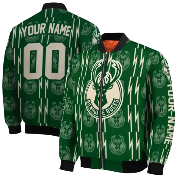 customized milwaukee bucks bolt stripe green bomber jacket fashion forward
