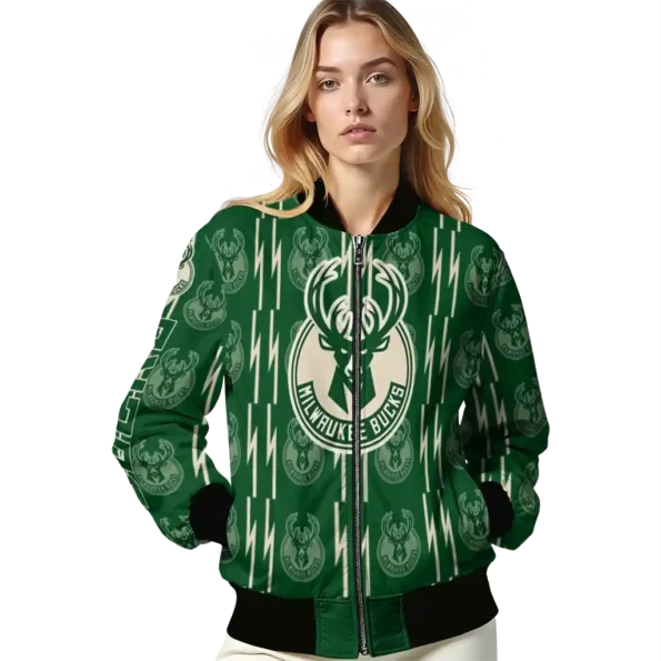 customized milwaukee bucks bolt stripe green bomber jacket latest model
