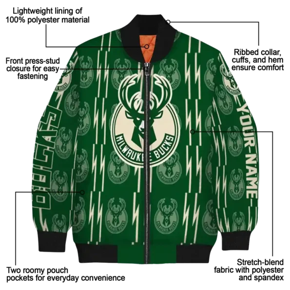 customized milwaukee bucks bolt stripe green bomber jacket new arrival