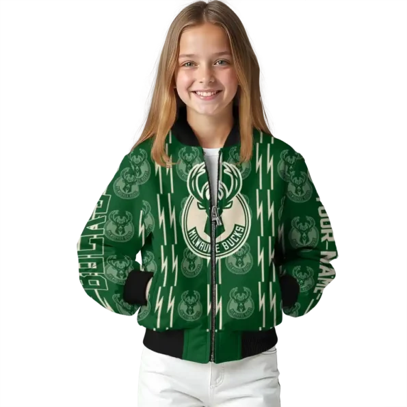 customized milwaukee bucks bolt stripe green bomber jacket top rated